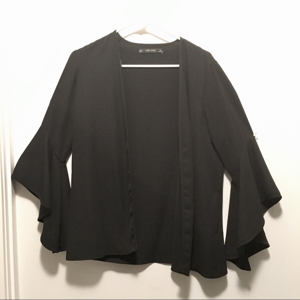 Black bell sleeve open front cardigan